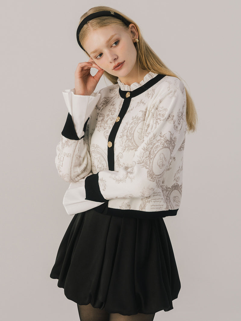 ATTACHED COLLAR JOUY CARDIGAN